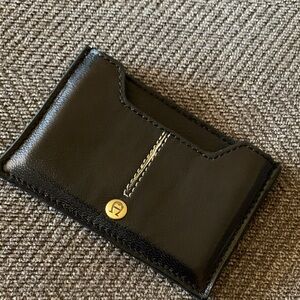Etienne Aigner Black Leather Card Holder with Gold Accent euc